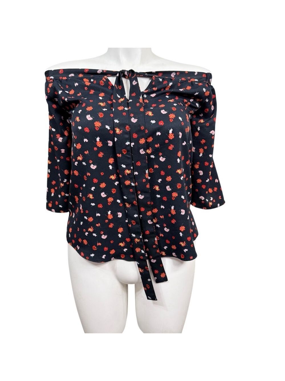 7 For All Mankind Floral Off Shoulder‎ Oversized Blouse Tie Front Small